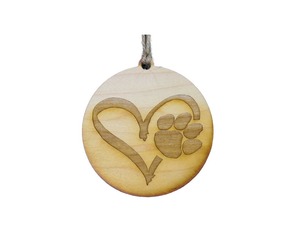 Puppy Paw Heart Wood Ornament