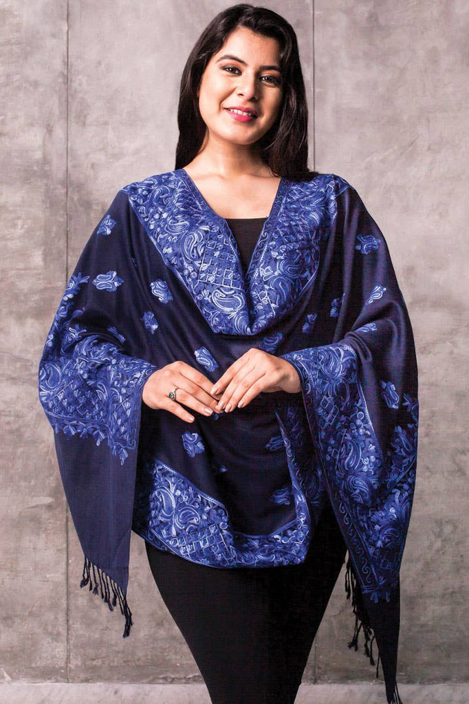 Malika Embroidered Wool Shawl