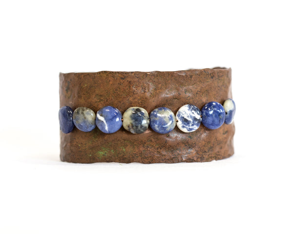 Pounded Copper Bracelet with Sodalite Beads