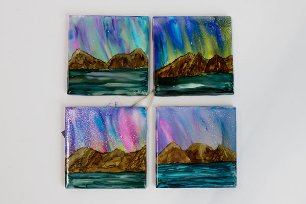 "Northern Lights" Alcohol Ink Coasters