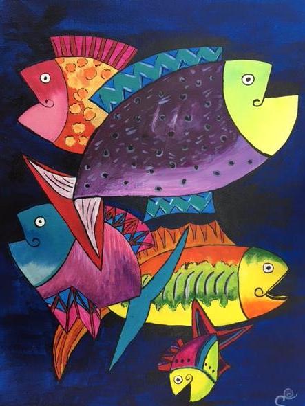 Colorful Grounds Paint & Sip Party: Jazzy Fish & Frolic